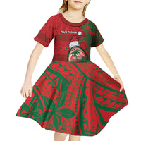 Guam Christmas Kid Short Sleeve Dress Chamorro Seal Hat Santa Tribal Waves - Polynesian Pride