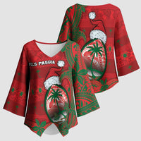 Guam Christmas Kimono Sleeve Blouse Chamorro Seal Hat Santa Tribal Waves - Polynesian Pride