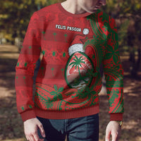 Guam Christmas Ugly Christmas Sweater Chamorro Seal Hat Santa Tribal Waves - Polynesian Pride