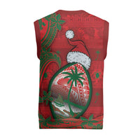 Guam Christmas Knitted V-Neck Vest Chamorro Seal Hat Santa Tribal Waves - Polynesian Pride