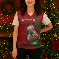 Guam Christmas Knitted V-Neck Vest Chamorro Seal Hat Santa Tribal Waves - Polynesian Pride