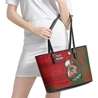 Guam Christmas Leather Tote Bag Chamorro Seal Hat Santa Tribal Waves - Polynesian Pride