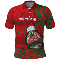 Guam Christmas Polo Shirt Chamorro Seal Hat Santa Tribal Waves DT05 Red - Polynesian Pride