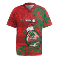 Guam Christmas Rugby Jersey Chamorro Seal Hat Santa Tribal Waves DT05 Red - Polynesian Pride