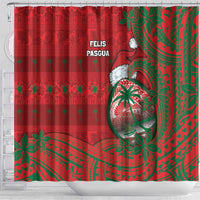 Guam Christmas Shower Curtain Chamorro Seal Hat Santa Tribal Waves - Polynesian Pride