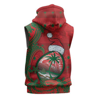 Guam Christmas Sleeveless Hoodie Chamorro Seal Hat Santa Tribal Waves - Polynesian Pride