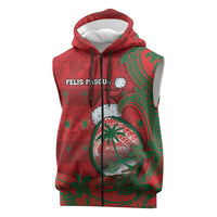 Guam Christmas Sleeveless Zip Hoodie Chamorro Seal Hat Santa Tribal Waves DT05 Red - Polynesian Pride