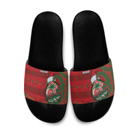 Guam Christmas Slide Sandals Chamorro Seal Hat Santa Tribal Waves DT05 Red - Polynesian Pride