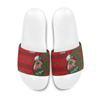 Guam Christmas Slide Sandals Chamorro Seal Hat Santa Tribal Waves DT05 Red - Polynesian Pride