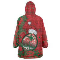 Guam Christmas Wearable Blanket Hoodie Chamorro Seal Hat Santa Tribal Waves - Polynesian Pride