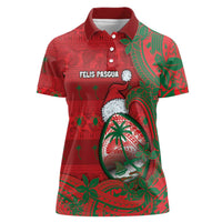 Guam Christmas Women Polo Shirt Chamorro Seal Hat Santa Tribal Waves DT05 Female Red - Polynesian Pride