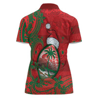 Guam Christmas Women Polo Shirt Chamorro Seal Hat Santa Tribal Waves DT05 - Polynesian Pride