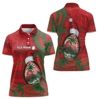 Guam Christmas Women Polo Shirt Chamorro Seal Hat Santa Tribal Waves DT05 - Polynesian Pride
