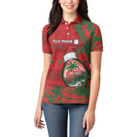 Guam Christmas Women Polo Shirt Chamorro Seal Hat Santa Tribal Waves DT05 - Polynesian Pride