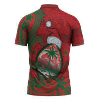 Guam Christmas Zipper Polo Shirt Chamorro Seal Hat Santa Tribal Waves DT05 - Polynesian Pride