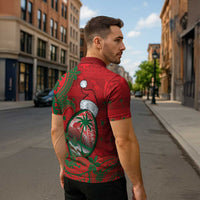 Guam Christmas Zipper Polo Shirt Chamorro Seal Hat Santa Tribal Waves DT05 - Polynesian Pride