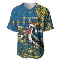 Nauru Christmas Baseball Jersey Frigatebird Bird Santa Tribal Waves DT05 Deep Blue - Polynesian Pride