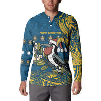 Nauru Christmas Button Sweatshirt Frigatebird Bird Santa Tribal Waves - Polynesian Pride