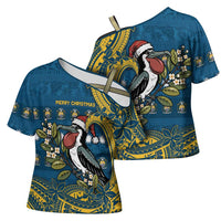 Nauru Christmas Cross Shoulder Shirt Frigatebird Bird Santa Tribal Waves DT05 - Polynesian Pride