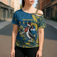 Nauru Christmas Cross Shoulder Shirt Frigatebird Bird Santa Tribal Waves DT05 - Polynesian Pride