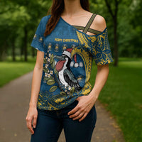 Nauru Christmas Cross Shoulder Shirt Frigatebird Bird Santa Tribal Waves DT05 - Polynesian Pride
