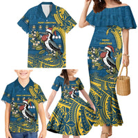 Nauru Christmas Family Matching Mermaid Dress and Hawaiian Shirt Frigatebird Bird Santa Tribal Waves - Polynesian Pride