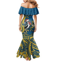 Nauru Christmas Family Matching Mermaid Dress and Hawaiian Shirt Frigatebird Bird Santa Tribal Waves - Polynesian Pride