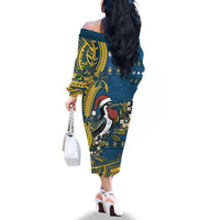 Nauru Christmas Family Matching Off The Shoulder Long Sleeve Dress and Hawaiian Shirt Frigatebird Bird Santa Tribal Waves - Polynesian Pride