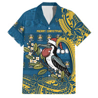Nauru Christmas Family Matching Off Shoulder Maxi Dress and Hawaiian Shirt Frigatebird Bird Santa Tribal Waves - Polynesian Pride