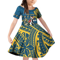 Nauru Christmas Family Matching Off Shoulder Short Dress and Hawaiian Shirt Frigatebird Bird Santa Tribal Waves - Polynesian Pride