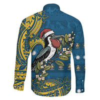 Nauru Christmas Family Matching Off Shoulder Short Dress and Hawaiian Shirt Frigatebird Bird Santa Tribal Waves - Polynesian Pride
