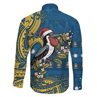 Nauru Christmas Family Matching Off Shoulder Short Dress and Hawaiian Shirt Frigatebird Bird Santa Tribal Waves - Polynesian Pride