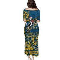 Nauru Christmas Family Matching Puletasi and Hawaiian Shirt Frigatebird Bird Santa Tribal Waves - Polynesian Pride