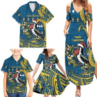 Nauru Christmas Family Matching Summer Maxi Dress and Hawaiian Shirt Frigatebird Bird Santa Tribal Waves - Polynesian Pride