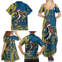 Nauru Christmas Family Matching Summer Maxi Dress and Hawaiian Shirt Frigatebird Bird Santa Tribal Waves - Polynesian Pride