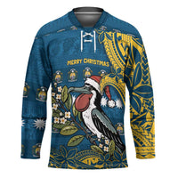 Nauru Christmas Hockey Jersey Frigatebird Bird Santa Tribal Waves DT05 Unisex Deep Blue - Polynesian Pride