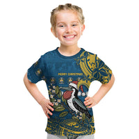 Nauru Christmas Kid T Shirt Frigatebird Bird Santa Tribal Waves DT05 Deep Blue - Polynesian Pride