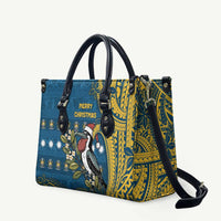 Nauru Christmas Leather Bag Frigatebird Bird Santa Tribal Waves - Polynesian Pride