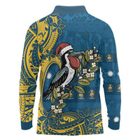 Nauru Christmas Long Sleeve Polo Shirt Frigatebird Bird Santa Tribal Waves - Polynesian Pride