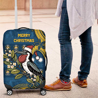 Nauru Christmas Luggage Cover Frigatebird Bird Santa Tribal Waves - Polynesian Pride