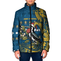 Nauru Christmas Padded Jacket Frigatebird Bird Santa Tribal Waves DT05 Men Deep Blue - Polynesian Pride