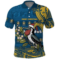 Nauru Christmas Polo Shirt Frigatebird Bird Santa Tribal Waves DT05 Deep Blue - Polynesian Pride