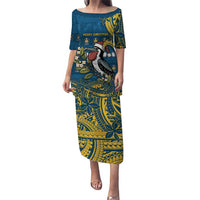 Nauru Christmas Puletasi Frigatebird Bird Santa Tribal Waves DT05 Long Dress Deep Blue - Polynesian Pride