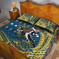 Nauru Christmas Quilt Bed Set Frigatebird Bird Santa Tribal Waves - Polynesian Pride