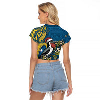 Nauru Christmas Raglan Cropped T Shirt Frigatebird Bird Santa Tribal Waves DT05 - Polynesian Pride