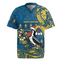 Nauru Christmas Rugby Jersey Frigatebird Bird Santa Tribal Waves DT05 Deep Blue - Polynesian Pride