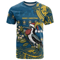 Nauru Christmas T Shirt Frigatebird Bird Santa Tribal Waves DT05 Deep Blue - Polynesian Pride