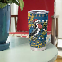 Nauru Christmas Tumbler Cup Frigatebird Bird Santa Tribal Waves - Polynesian Pride