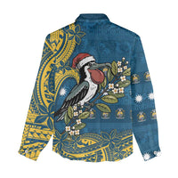 Nauru Christmas Women Casual Shirt Frigatebird Bird Santa Tribal Waves - Polynesian Pride
