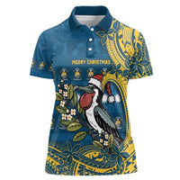 Nauru Christmas Women Polo Shirt Frigatebird Bird Santa Tribal Waves DT05 Female Deep Blue - Polynesian Pride